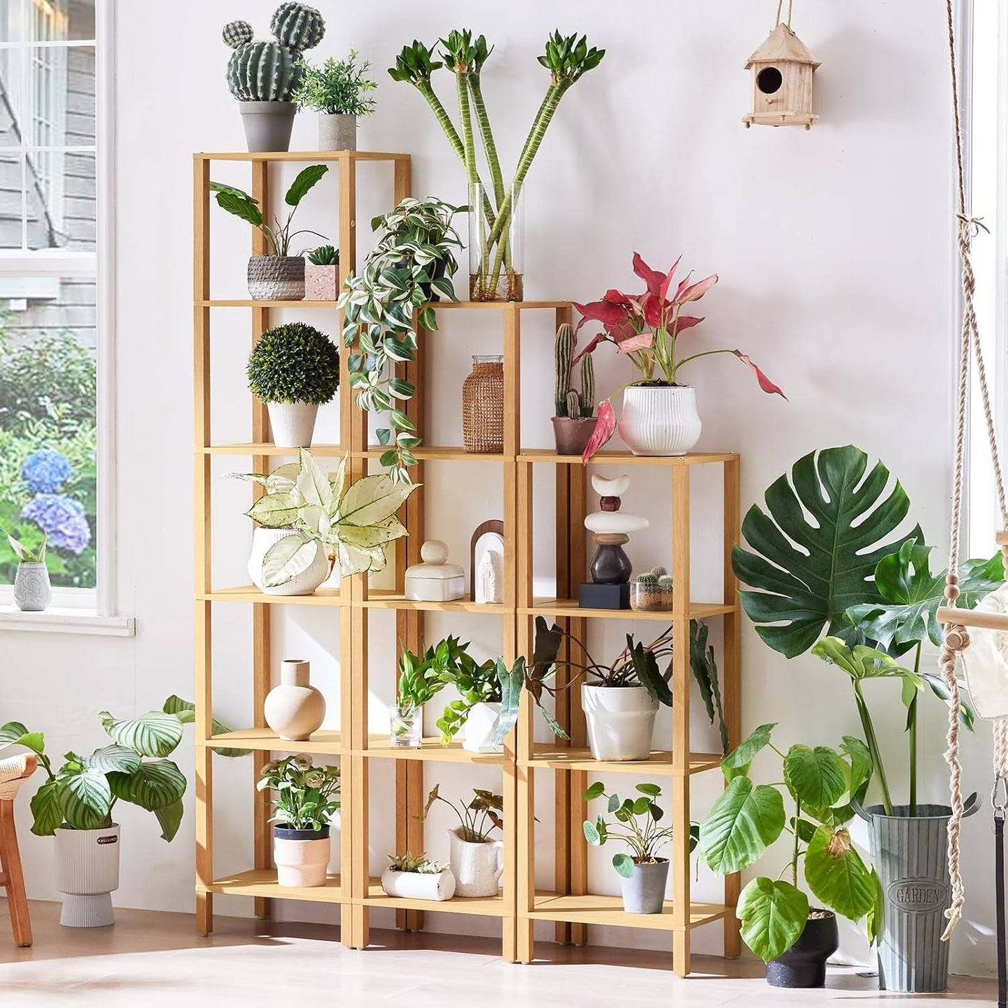 66In Tall Bookshelf 6-Tier Small Narrow Bookcase, Skinny Book Shelf for Small Space, Farmhouse Slim Shelf with Storage, Wood Freestanding Display Thin Bookshelves for Living Room, Natural-4