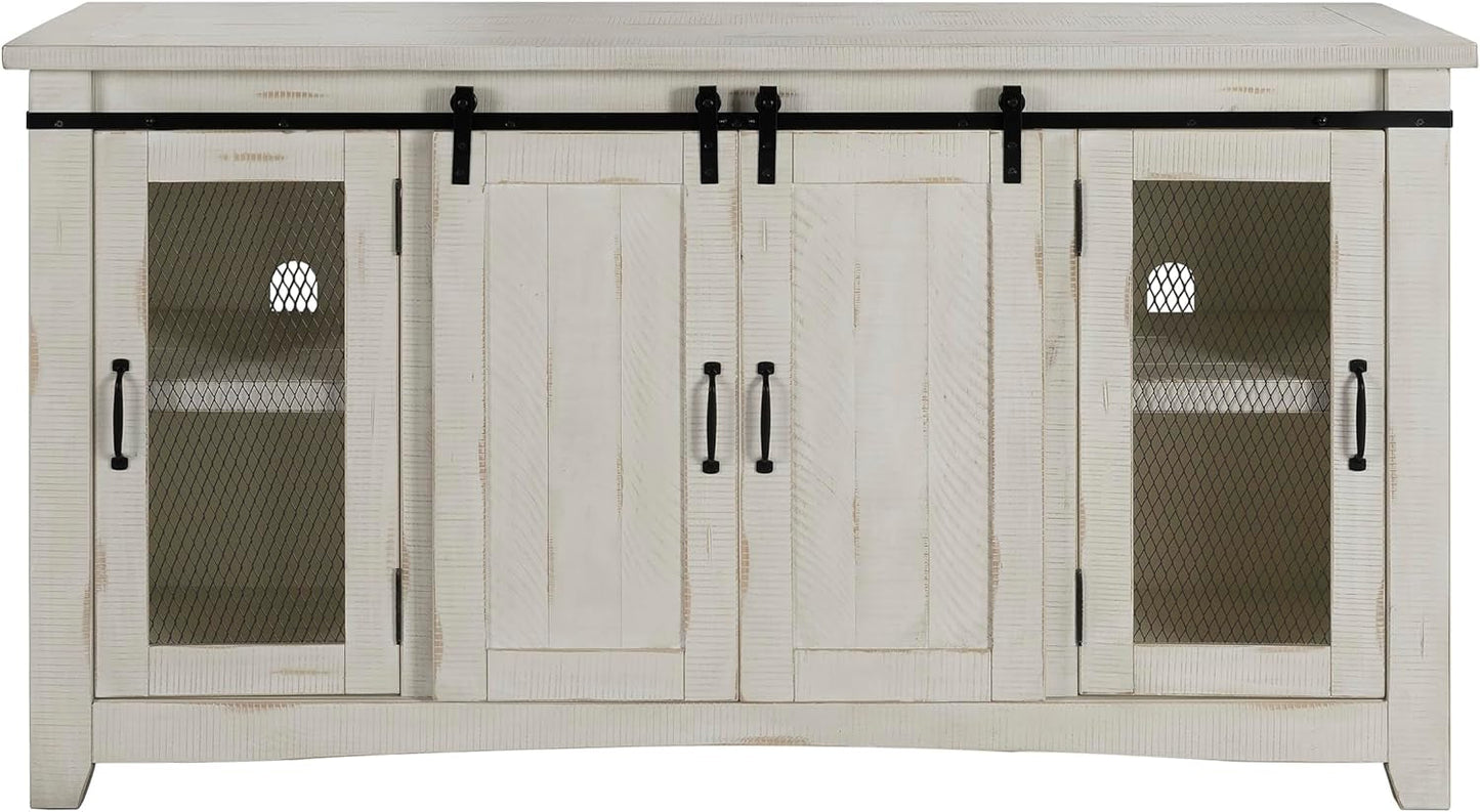 Rustic 65” Solid Wood TV Stand with Storage, All Antique White-0