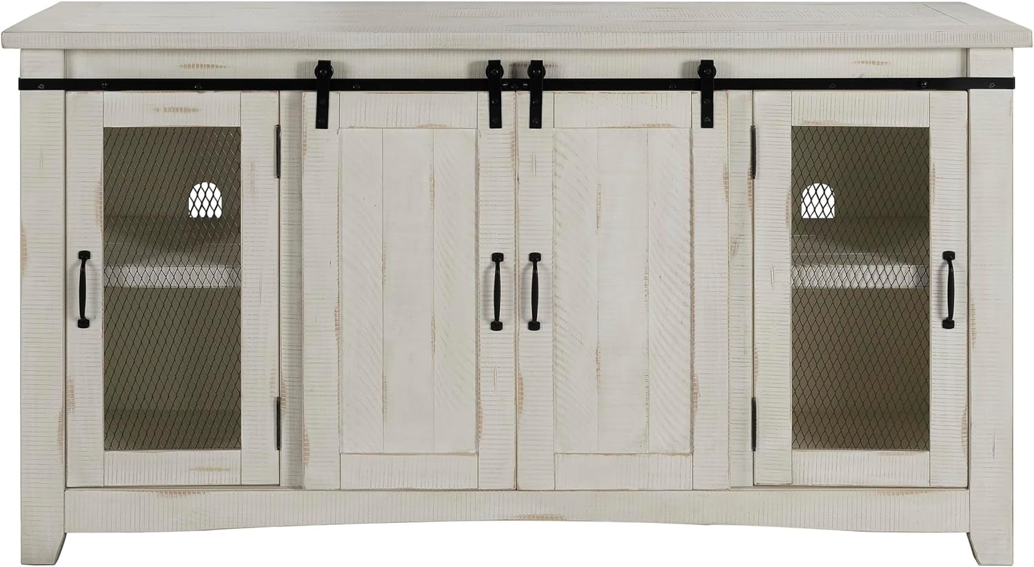 Rustic 65” Solid Wood TV Stand with Storage, All Antique White-0