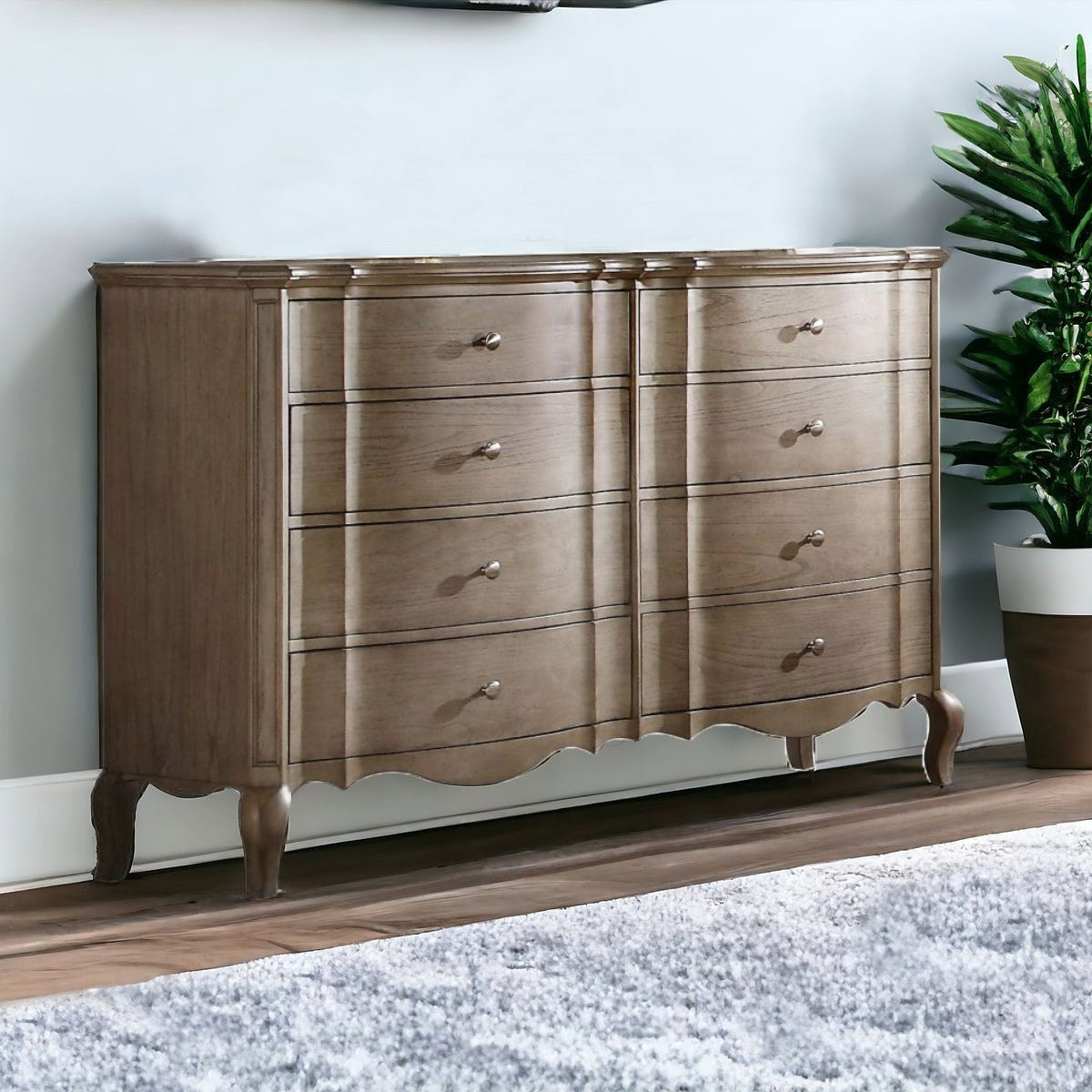 64" Taupe Solid and Manufactured Wood Eight Drawer Double Dresser-0