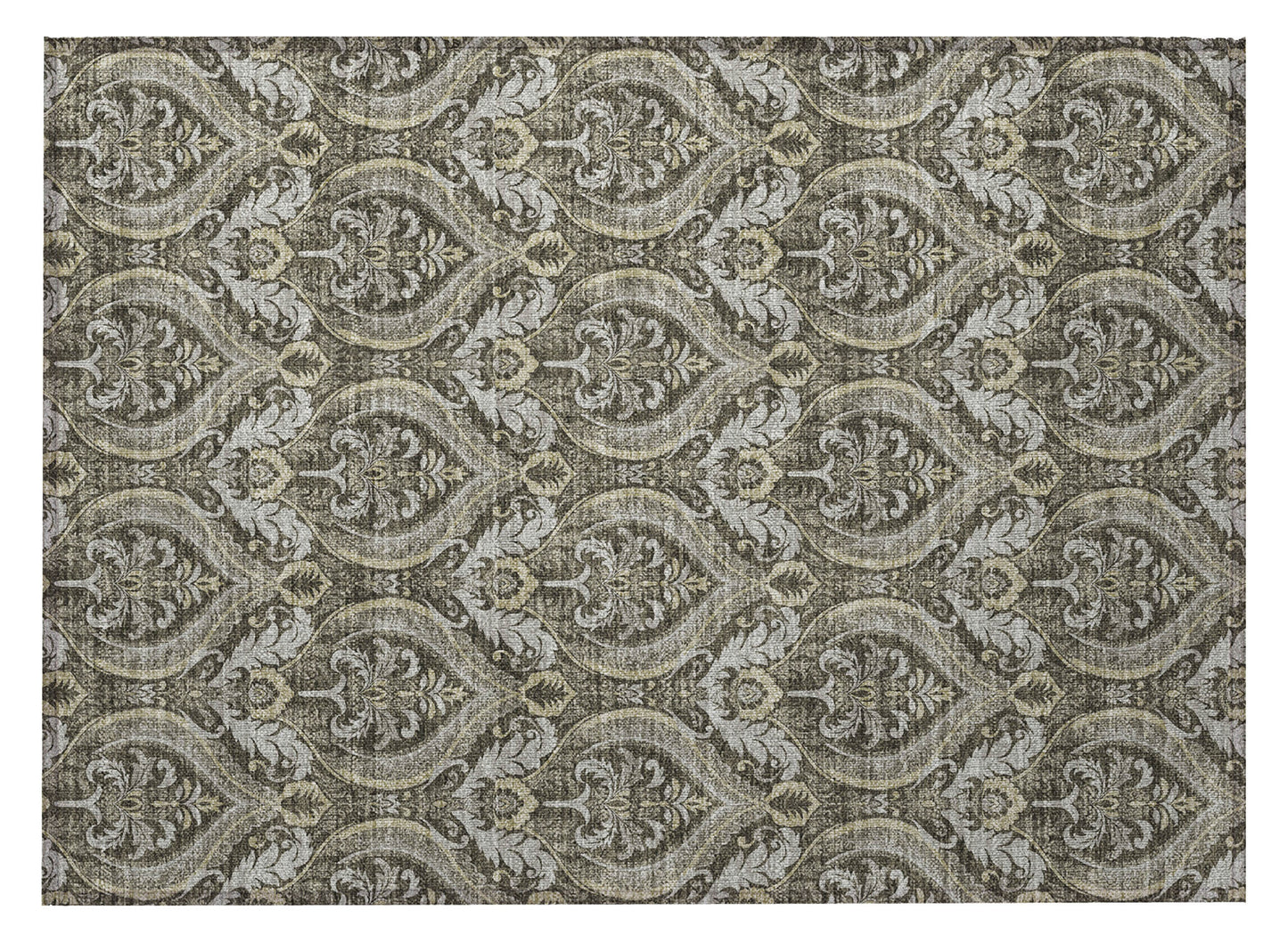 2' X 3' Taupe and Beige Damask Washable Non Skid Indoor Outdoor Area Rug-3