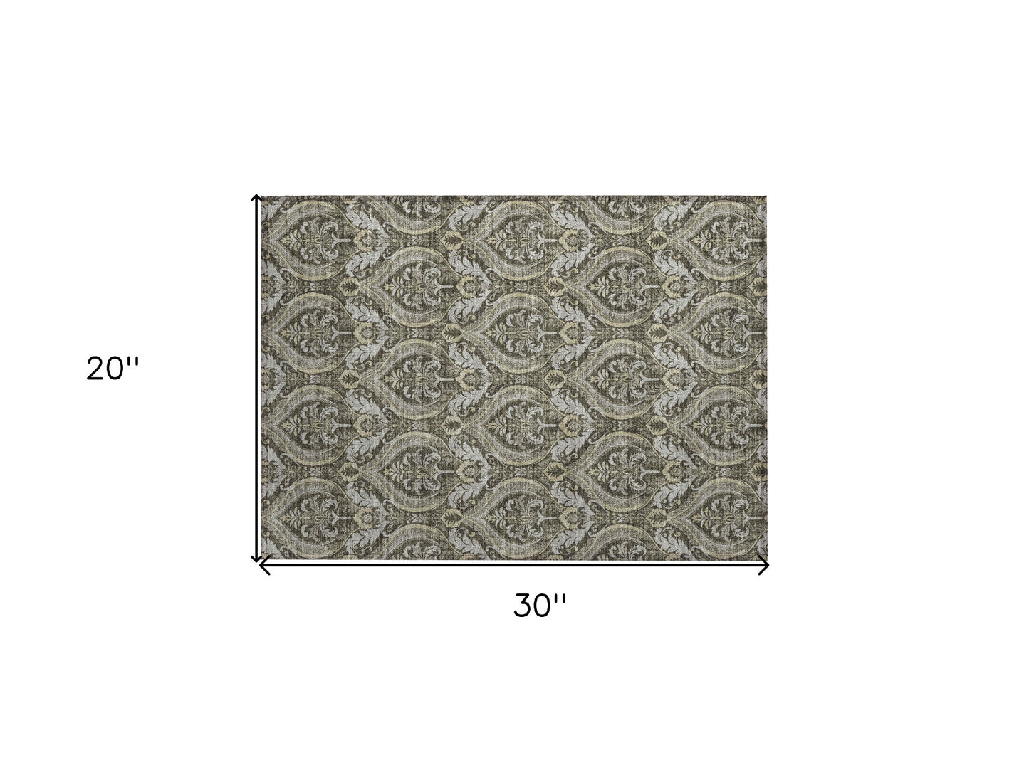 2' X 3' Taupe and Beige Damask Washable Non Skid Indoor Outdoor Area Rug-2