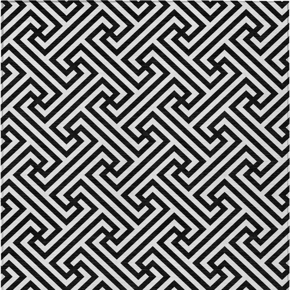 9' X 12' Black And Ivory Geometric Washable Indoor Outdoor Area Rug-6