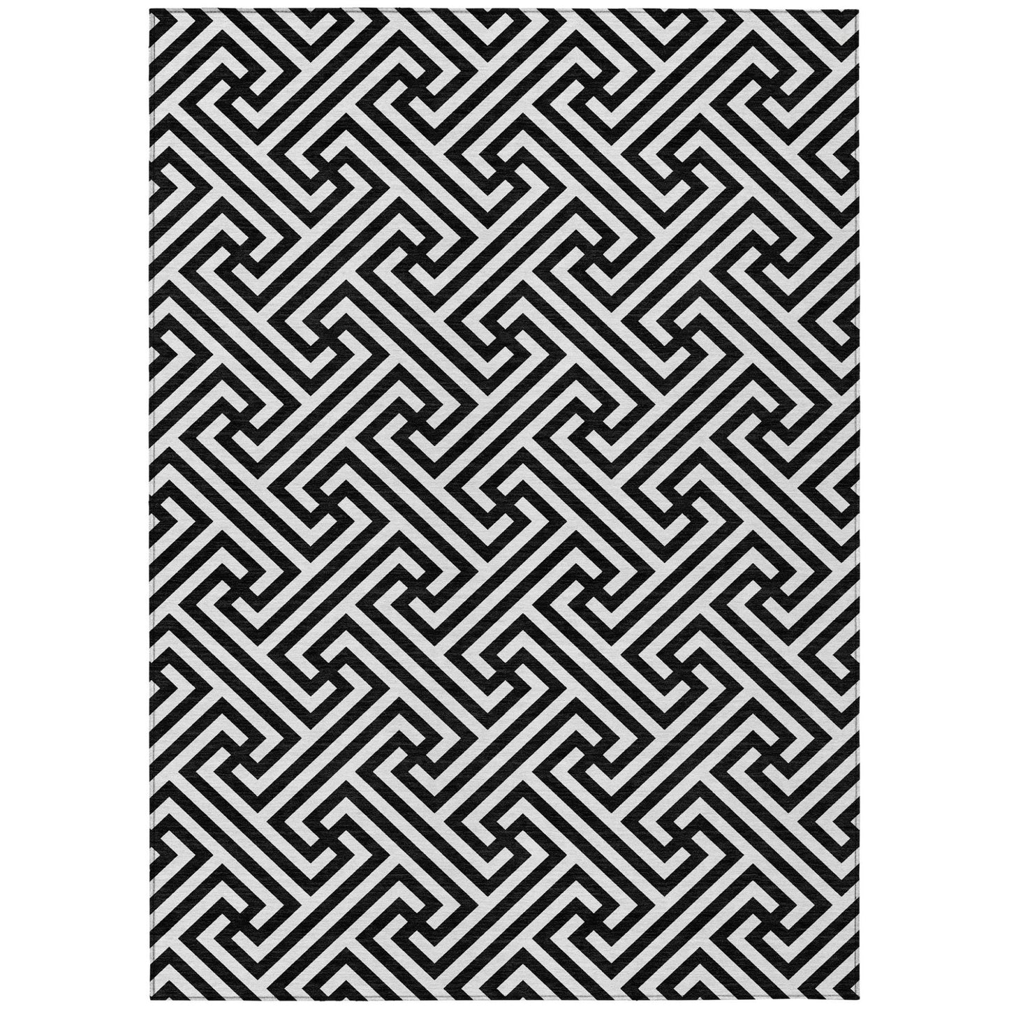 9' X 12' Black And Ivory Geometric Washable Indoor Outdoor Area Rug-1