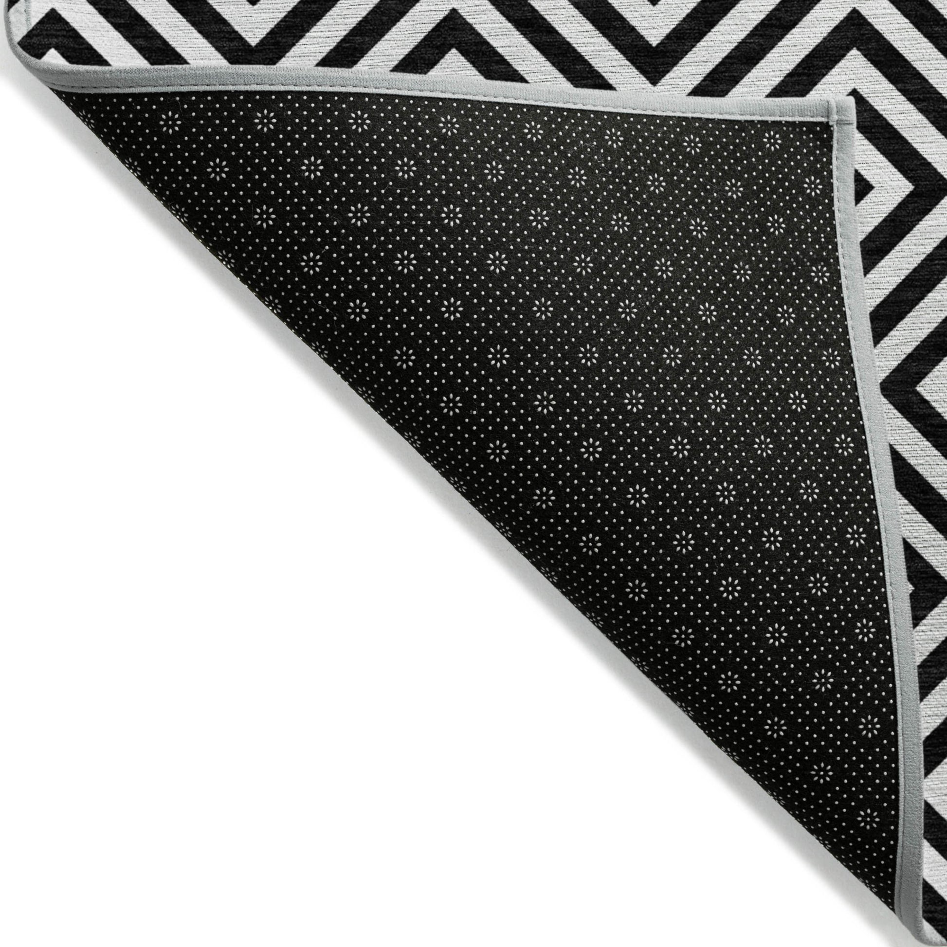 9' X 12' Black And Ivory Geometric Washable Indoor Outdoor Area Rug-2