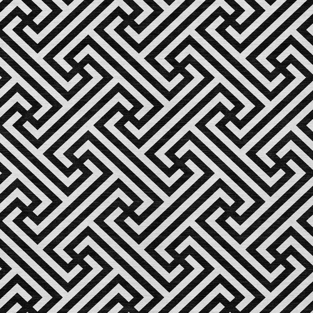 9' X 12' Black And Ivory Geometric Washable Indoor Outdoor Area Rug-5