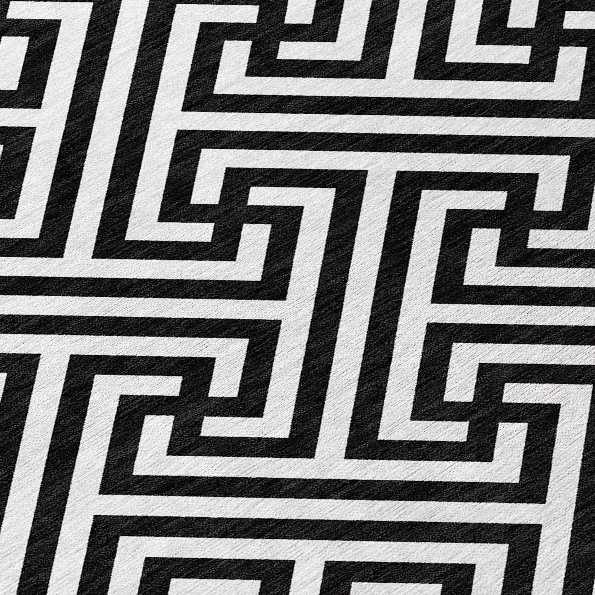 9' X 12' Black And Ivory Geometric Washable Indoor Outdoor Area Rug-4