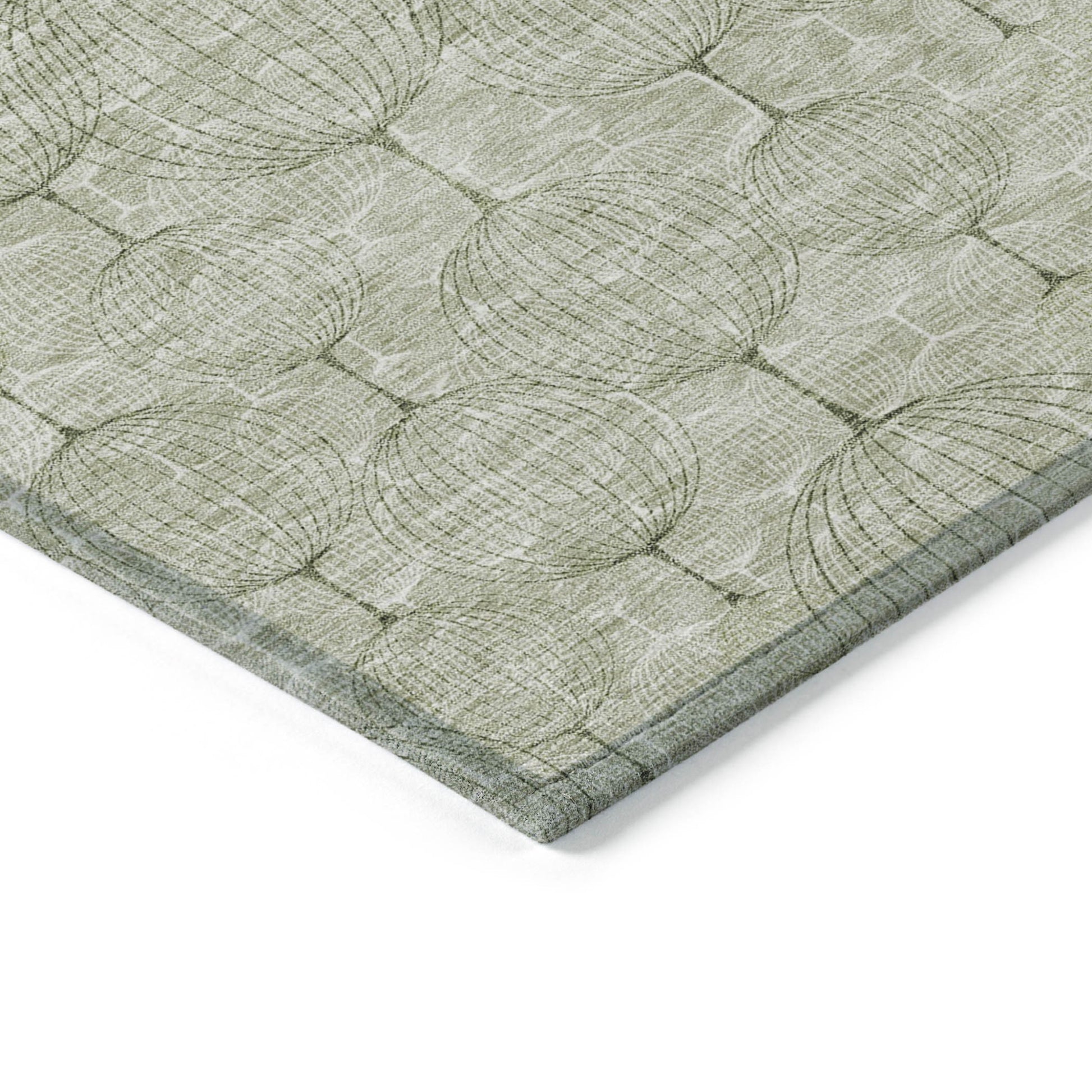 8' X 10' Artichoke Green And Ivory Geometric Washable Indoor Outdoor Area Rug-3
