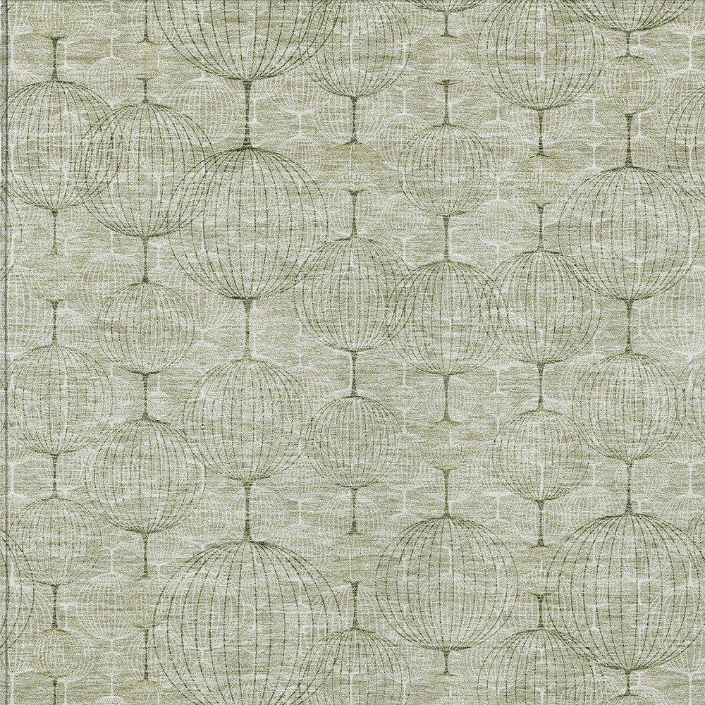 8' X 10' Artichoke Green And Ivory Geometric Washable Indoor Outdoor Area Rug-4