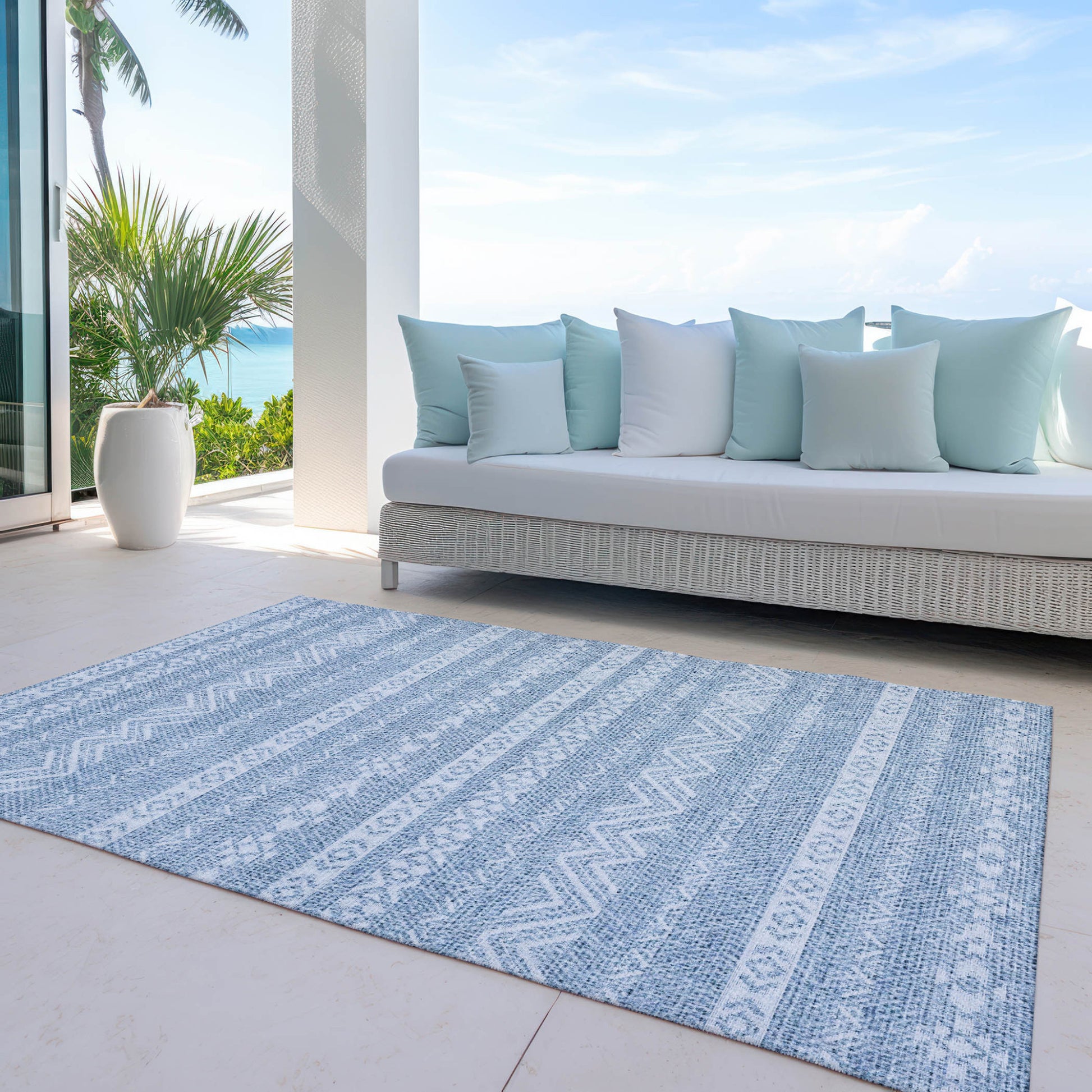 3' X 5' Blue And Denim Blue Southwestern Washable Indoor Outdoor Area Rug-6