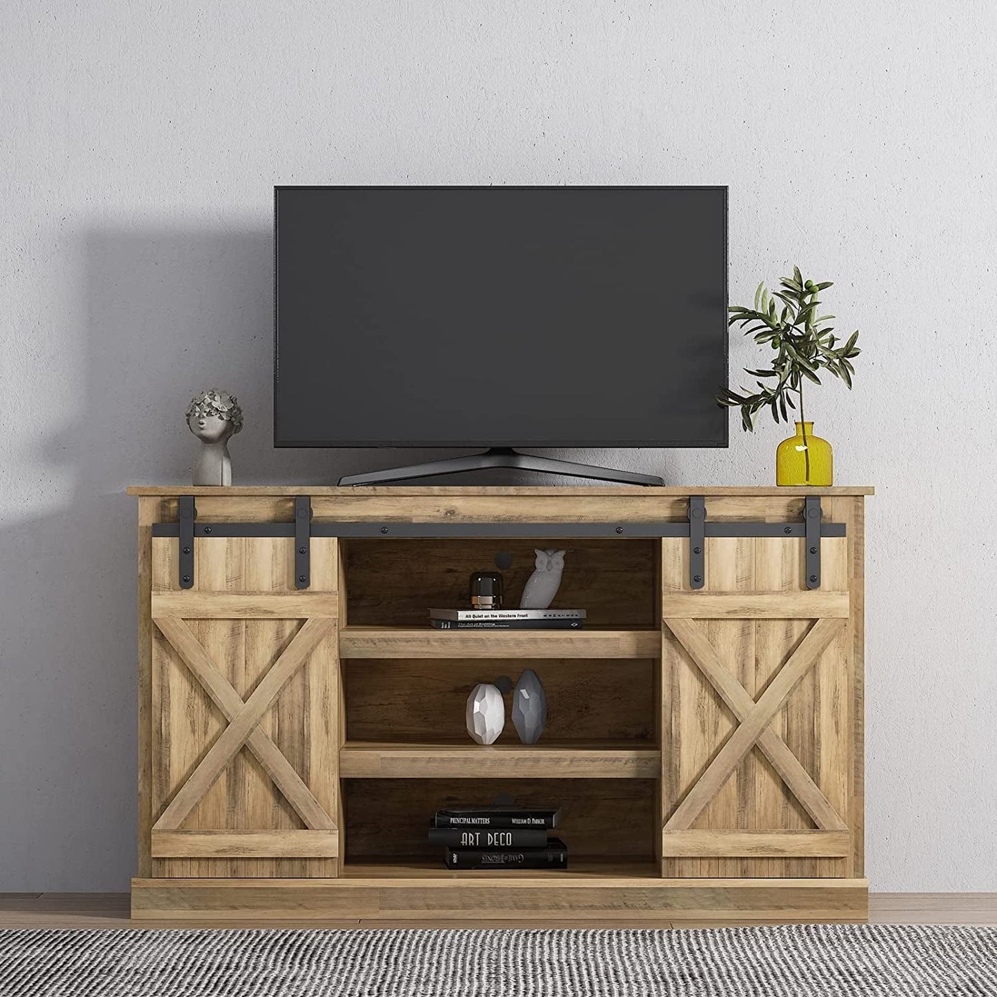 Rustic TV Stand with Sliding Barn Door-0