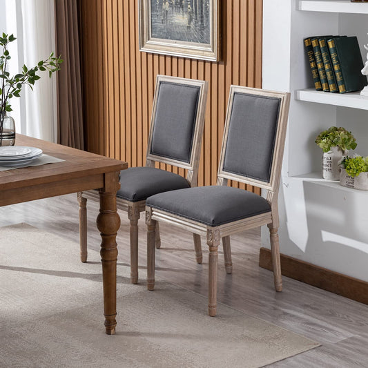 Set of 6 French Country Farmhouse Dining Chairs, Square Backrest, Upholstered, Solid Wood Leg-0