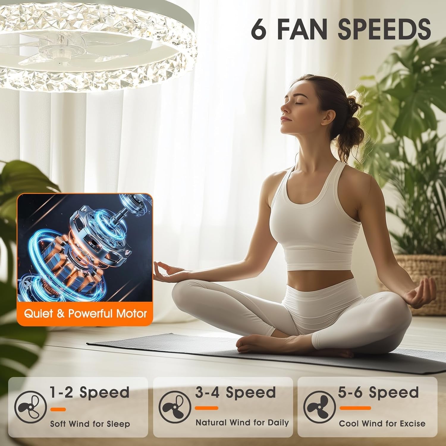 Low Profile Ceiling Fans with Lights and Remote, 20 Inches LED Ceiling Fan Flush Mount with Ambient Backlight, Dimmable & 6 Fan Speeds, White Modern Fan Light Ceiling Fixtures for Bedroom/Living Room-3