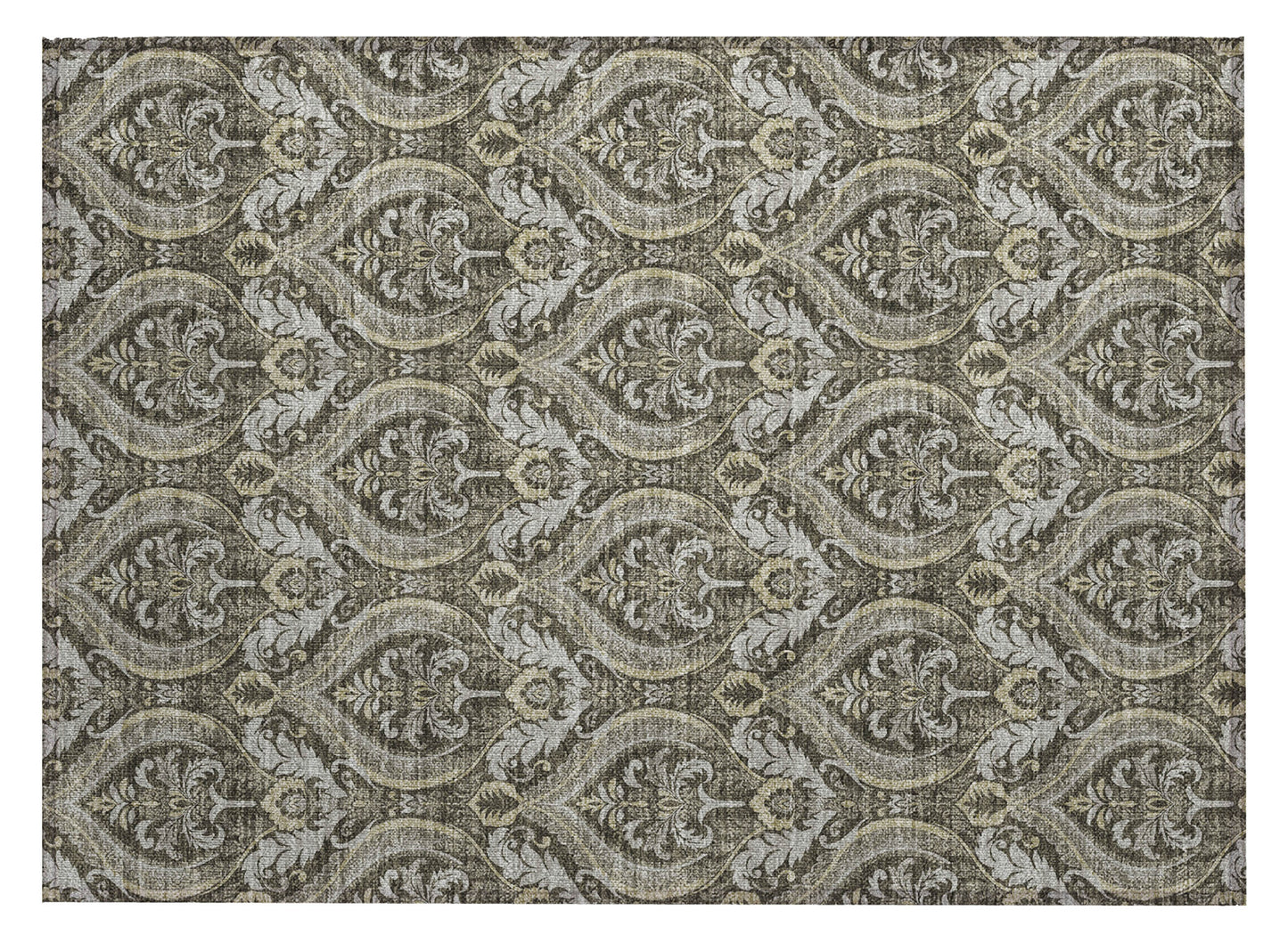 2' X 3' Taupe and Beige Damask Washable Non Skid Indoor Outdoor Area Rug-1