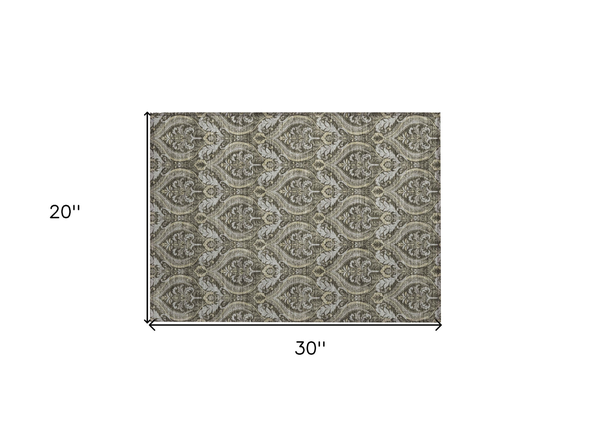 2' X 3' Taupe and Beige Damask Washable Non Skid Indoor Outdoor Area Rug-2