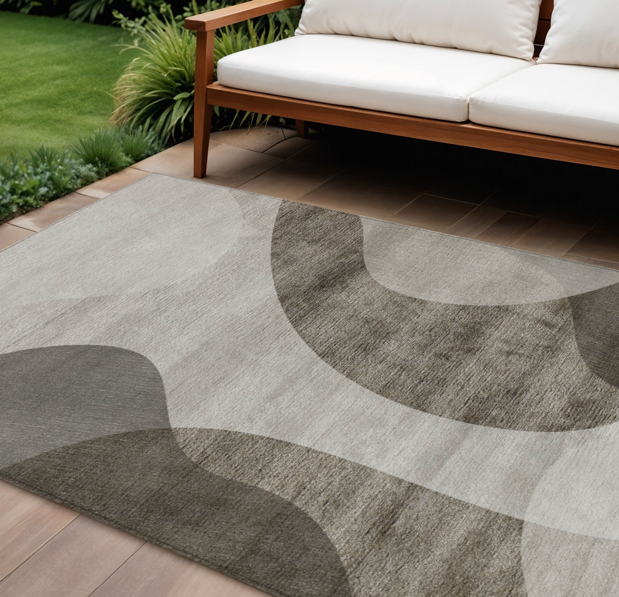 10' X 14' Taupe Beige And Chocolate Abstract Washable Indoor Outdoor Area Rug-0