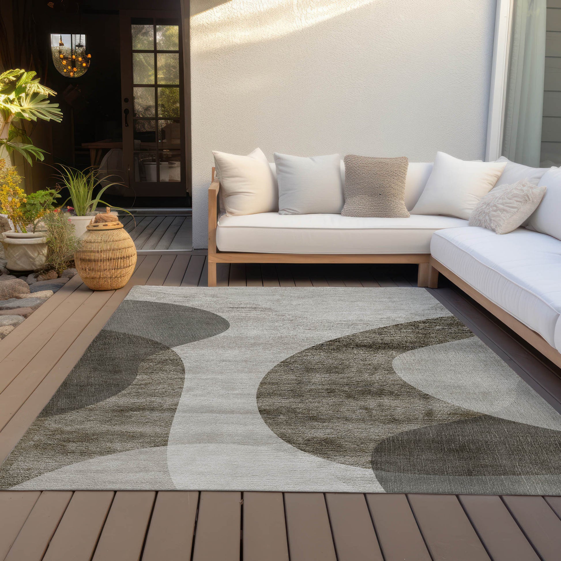 10' X 14' Taupe Beige And Chocolate Abstract Washable Indoor Outdoor Area Rug-6