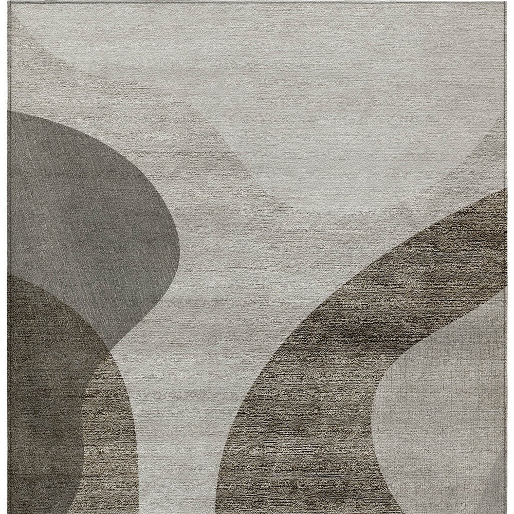 10' X 14' Taupe Beige And Chocolate Abstract Washable Indoor Outdoor Area Rug-4