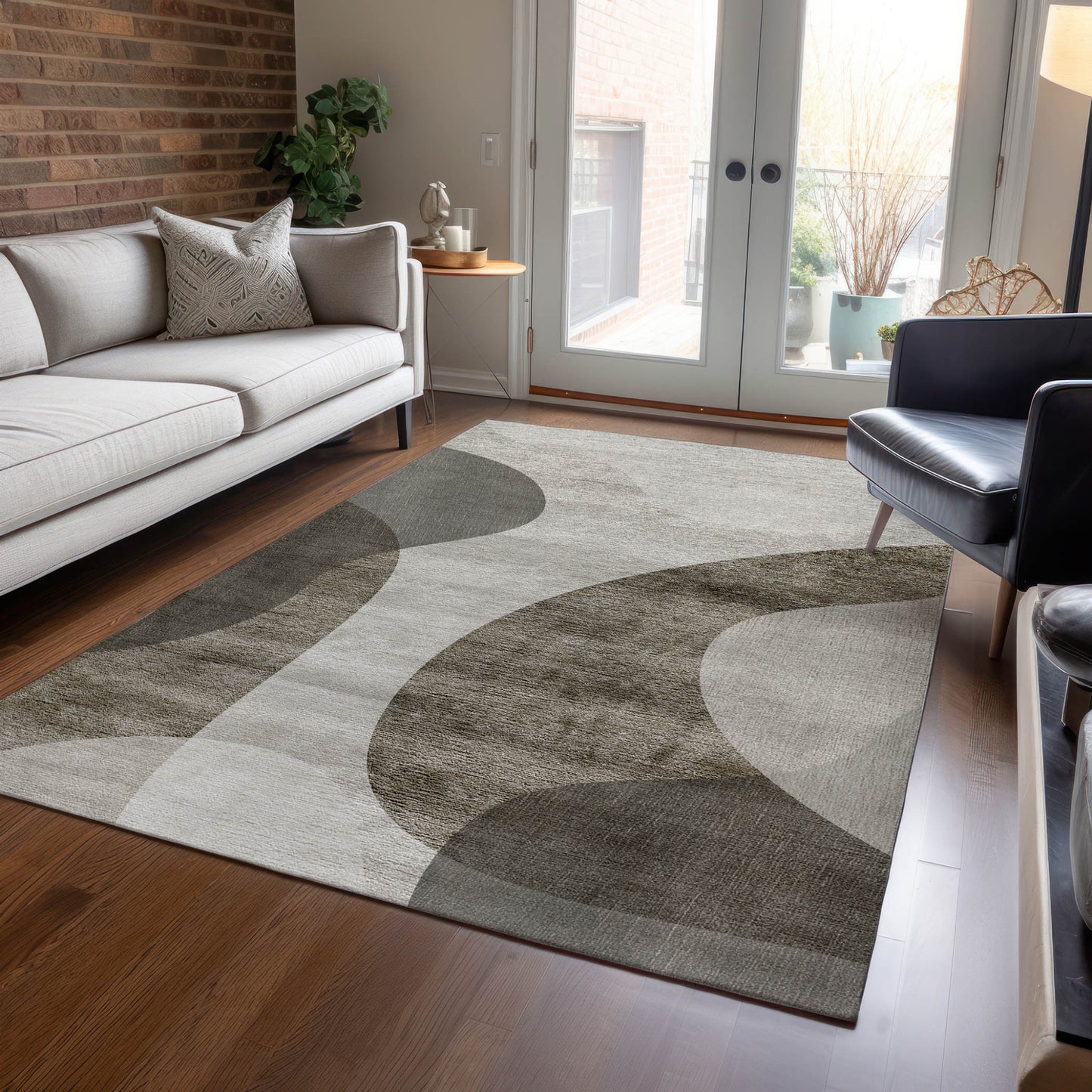 10' X 14' Taupe Beige And Chocolate Abstract Washable Indoor Outdoor Area Rug-7