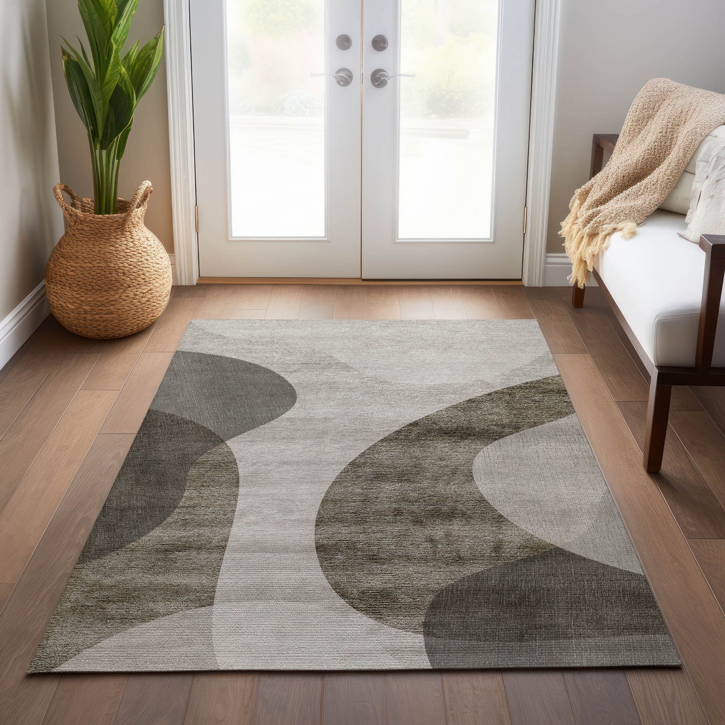 10' X 14' Taupe Beige And Chocolate Abstract Washable Indoor Outdoor Area Rug-8