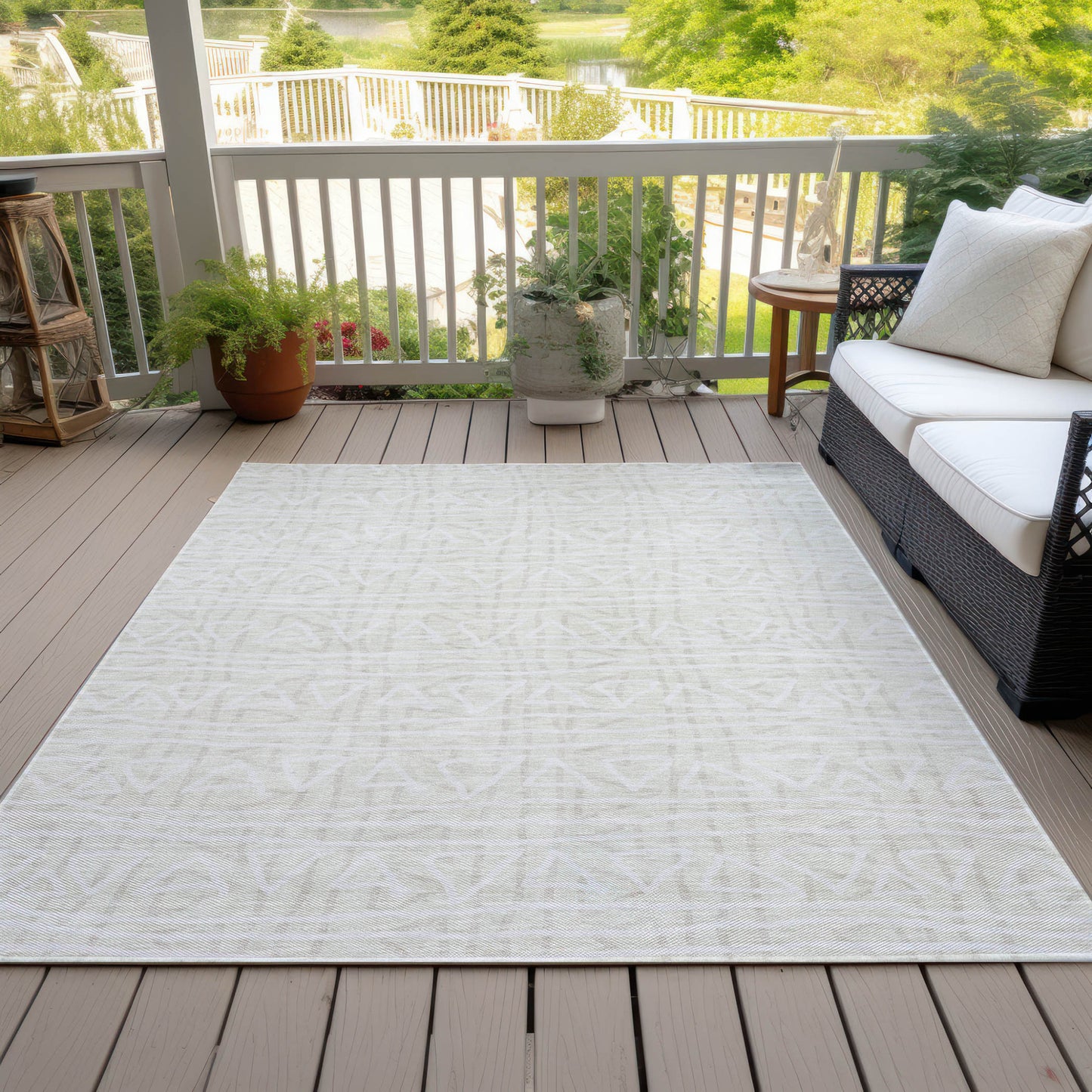 3' X 5' Ivory And Beige Geometric Washable Indoor Outdoor Area Rug-6
