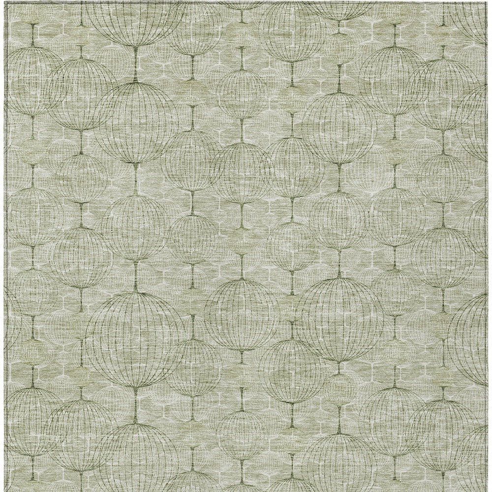 8' X 10' Artichoke Green And Ivory Geometric Washable Indoor Outdoor Area Rug-5