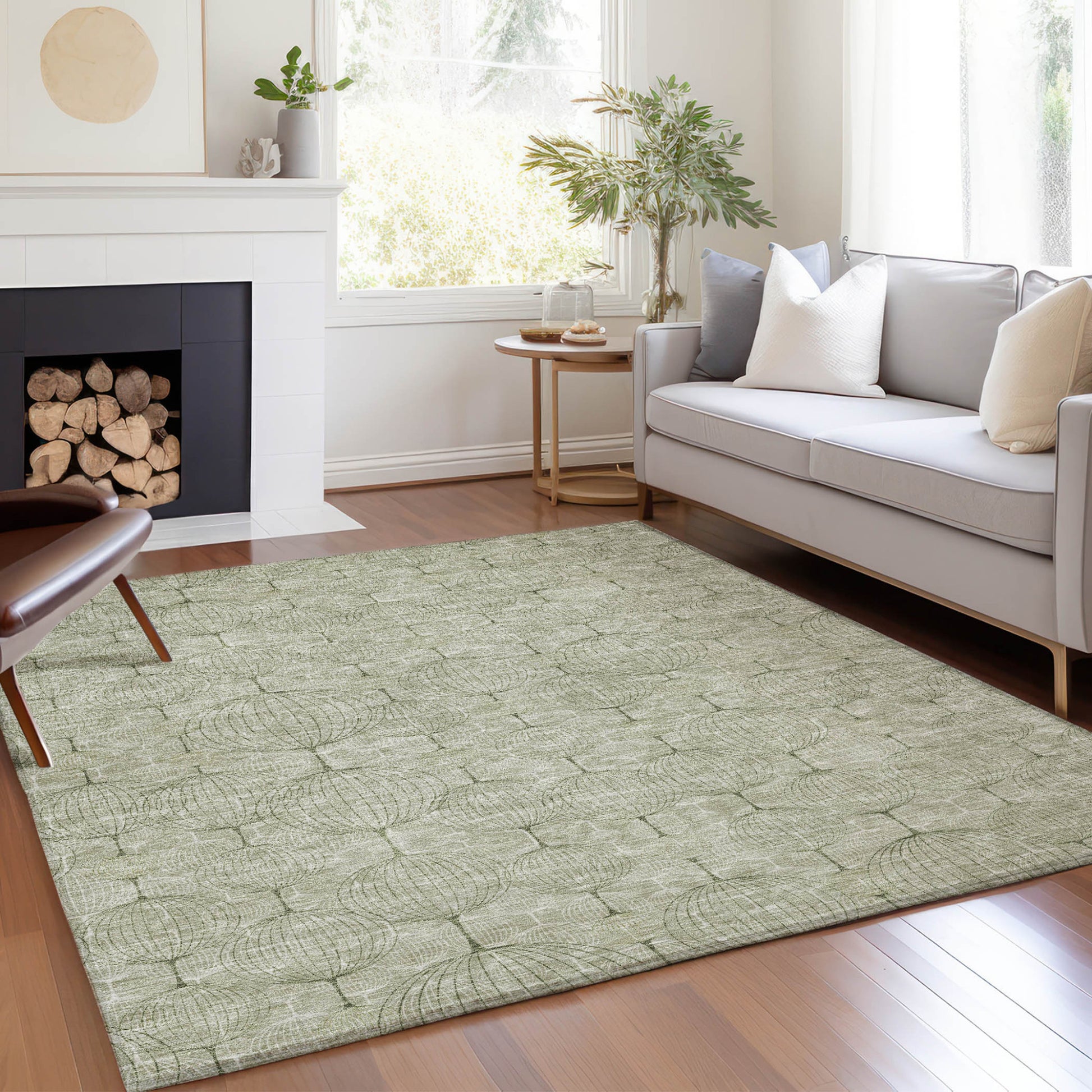 8' X 10' Artichoke Green And Ivory Geometric Washable Indoor Outdoor Area Rug-7