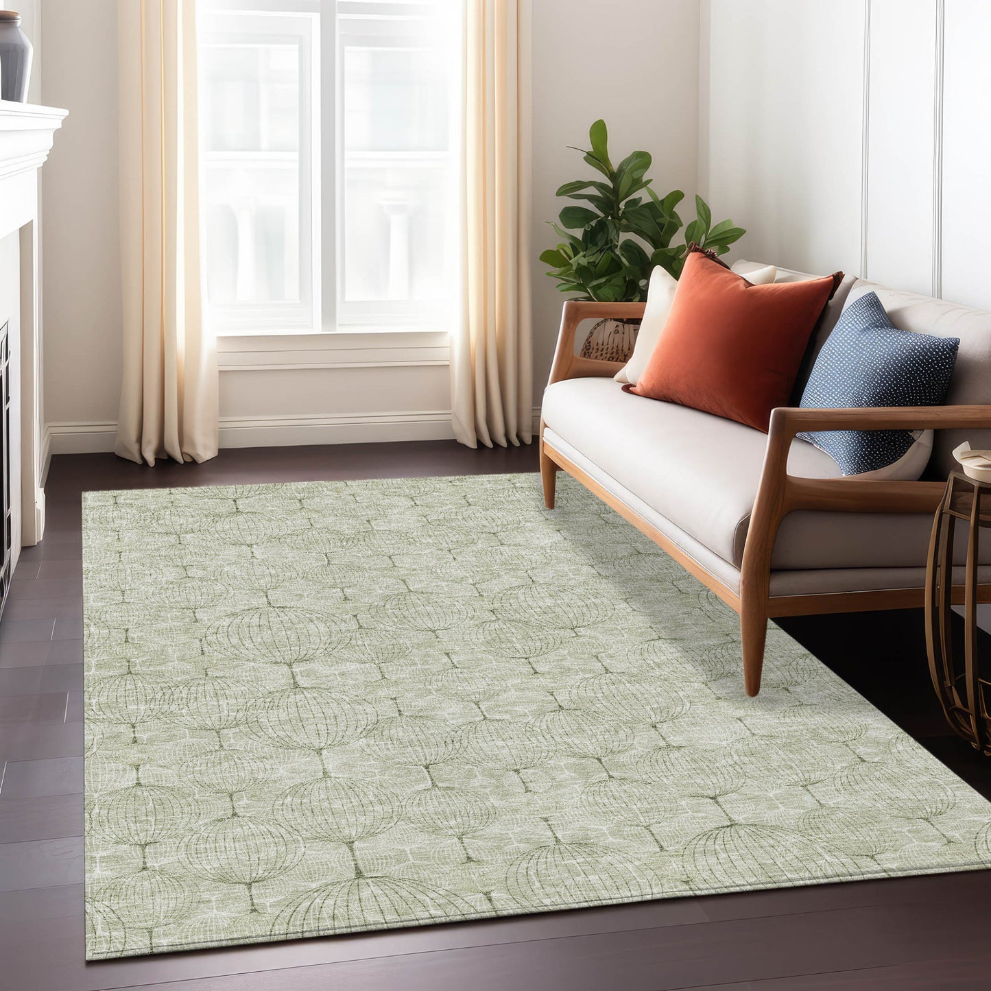 8' X 10' Artichoke Green And Ivory Geometric Washable Indoor Outdoor Area Rug-8