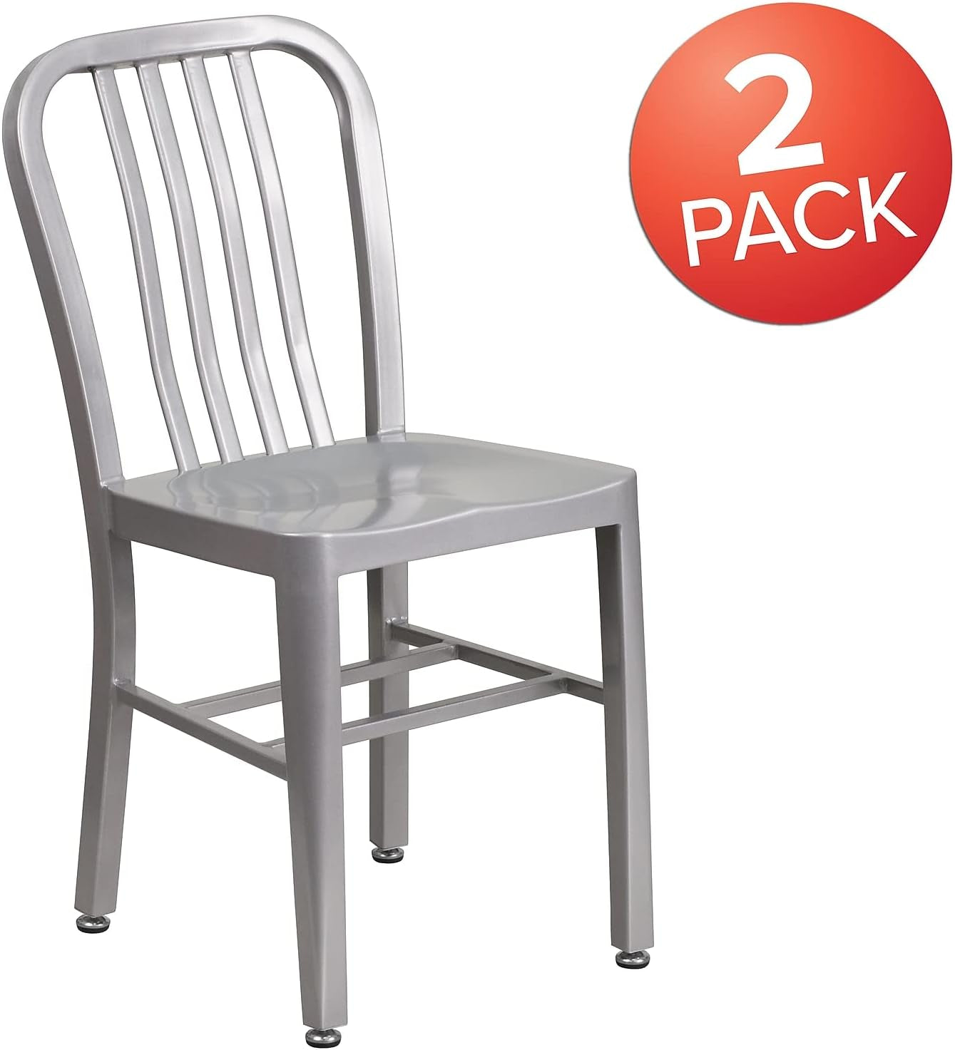 Gael Indoor/Outdoor Modern Metal Dining Chairs, Commercial-Grade Galvanized Steel Restaurant Chairs, Set of 2, Silver-3