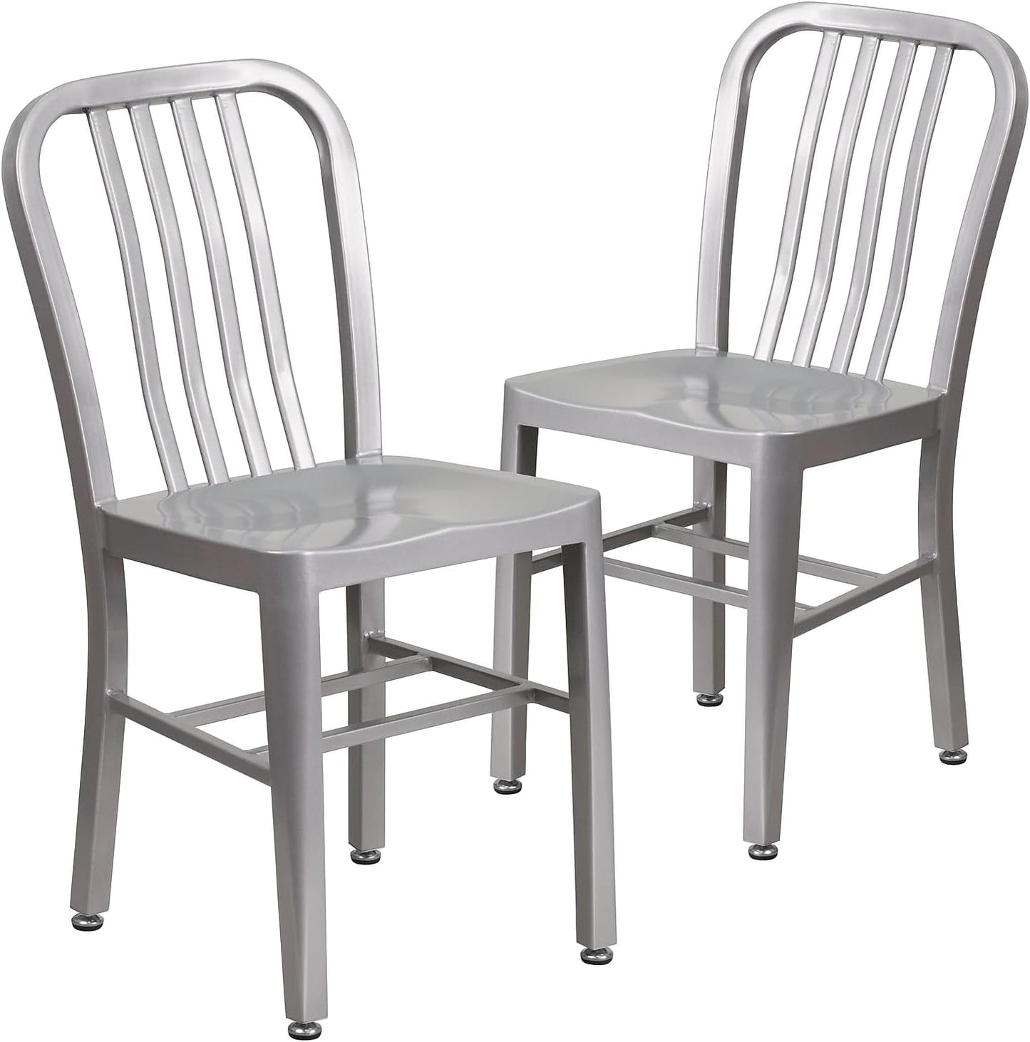 Gael Indoor/Outdoor Modern Metal Dining Chairs, Commercial-Grade Galvanized Steel Restaurant Chairs, Set of 2, Silver-0